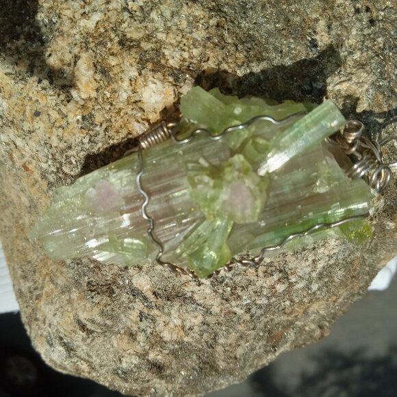 Watermelon Tourmaline Natural Cluster Pendant - Picture 1 of 4